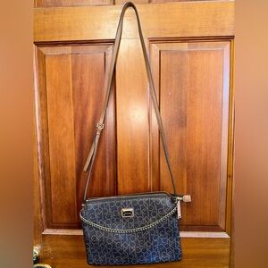 Calvin Klein Monogram Crossbody Bag with Chain Accent
